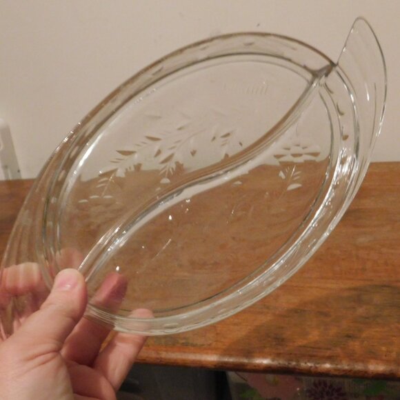 Etched Divided Leaf Dish Vintage midcentury - Picture 1 of 4